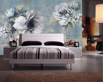 Beibehang Freskos tapybos ranka-dažytos gėlės mėlynos TV foną, sienos tapetai, namo apdaila, gyvenamasis kambarys miegamasis 3d tapetai