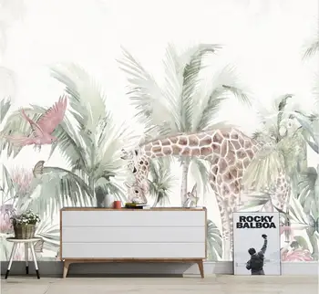 Custom 3d tapetai, freskos Šiaurės ranka-dažytos miško gyvūnų žirafa tapetai, vaikų kambarys fono sienos papel de sumalti