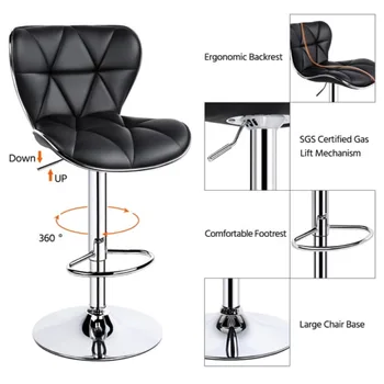 Dizainas Reguliuojamas Midback Dirbtiniais Odos Baro Kėdė, 2, Juoda