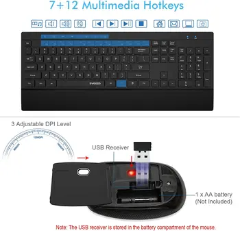 Eyooso 2.4 G bevielis ergonomiškos klaviatūros ir pelės rinkinys belaidė klaviatūra ir pelė combo nešiojamas KOMPIUTERIS