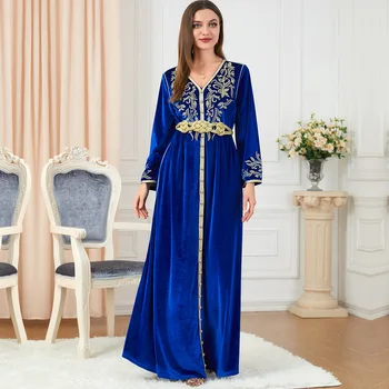 ICCLEK Moterų Ilga Suknelė Abaja Musulmonų Damen Maroko Caftan Prabanga Moteris Vestuvių Eid Žiemos Aksomo Dubajus Jurken