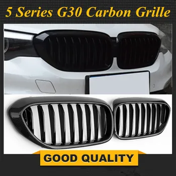 Viena pora Automobilių stilius G30 G31 Grotelių 5-Serijos Anglies Pluošto Blizgus Juodos Priekinės Grotelės BMW G30 G31 2017Year -Iki